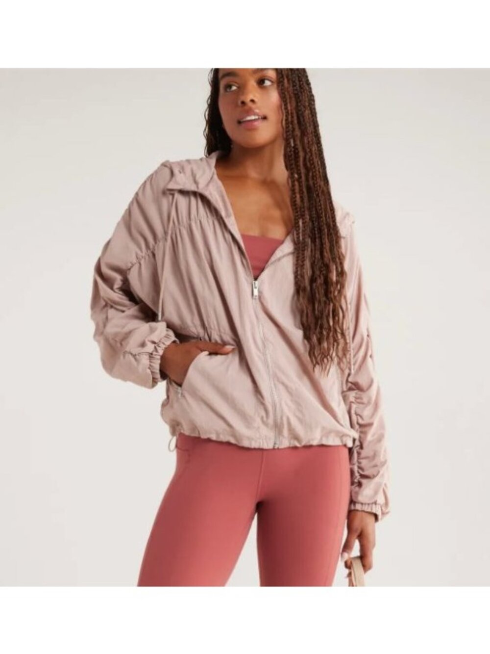 ZELLA travel lite ruched jacket in pink fawn size L